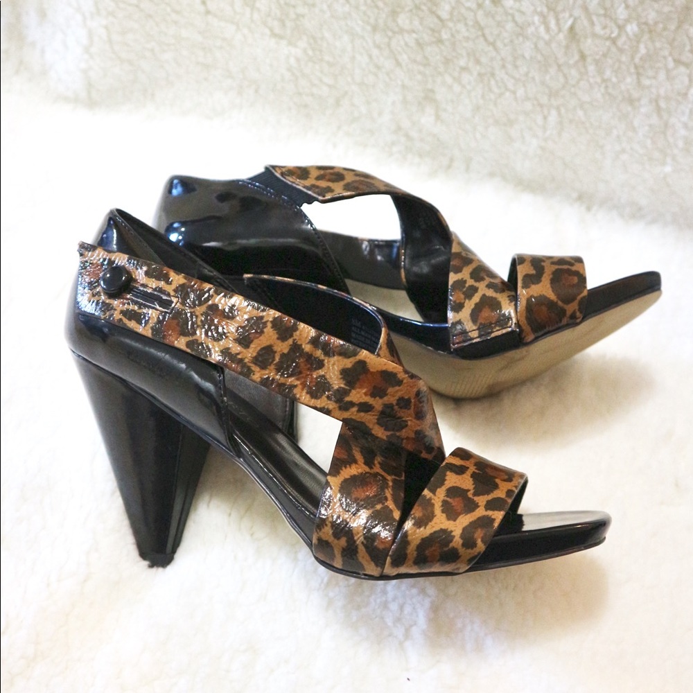 Franco Sarto Leopard Print Heeled Sandals Size 8
